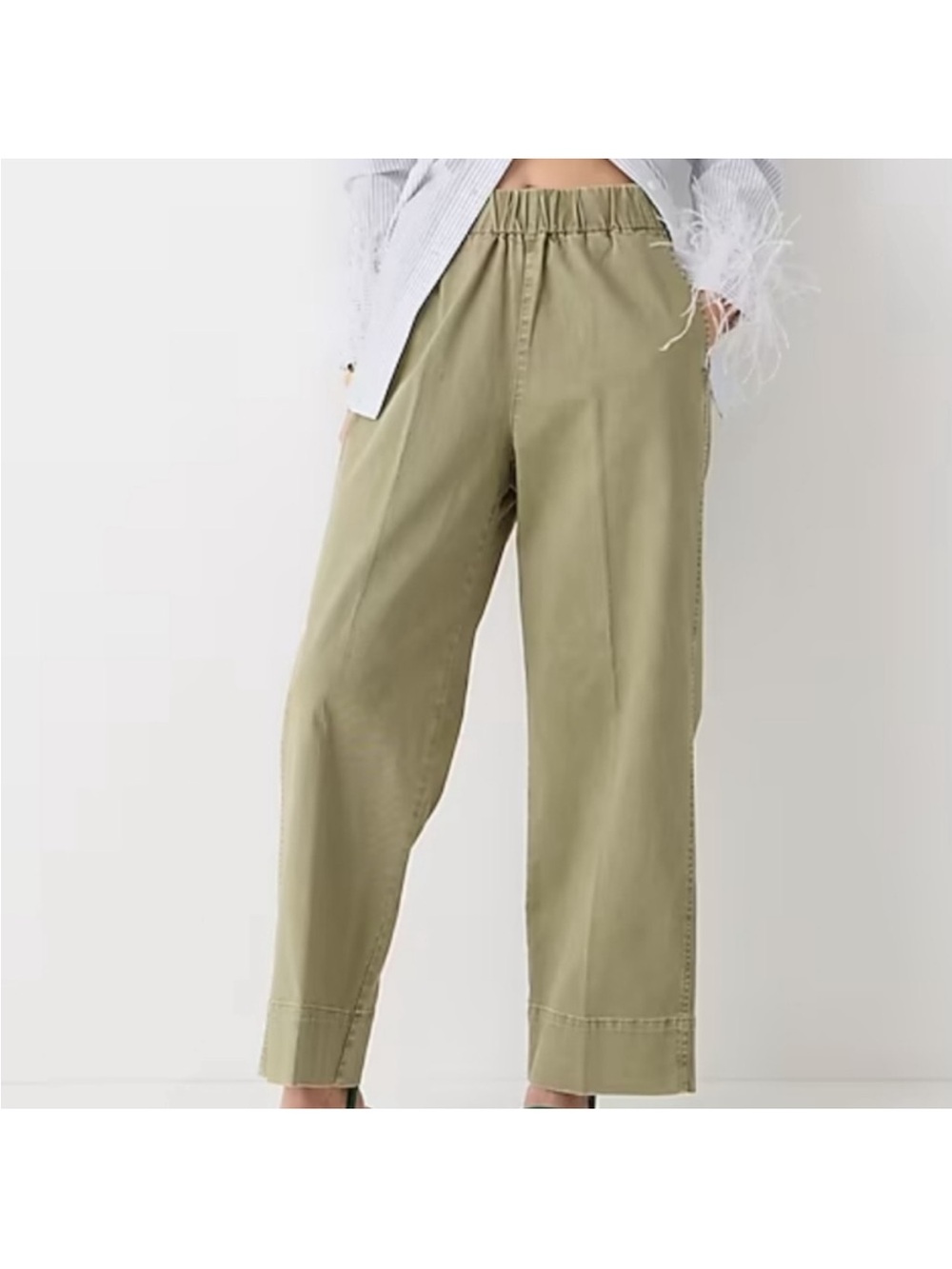 J Crew Astrid Wide Leg Chino Utility Pants Olive Green BH357 Small‎